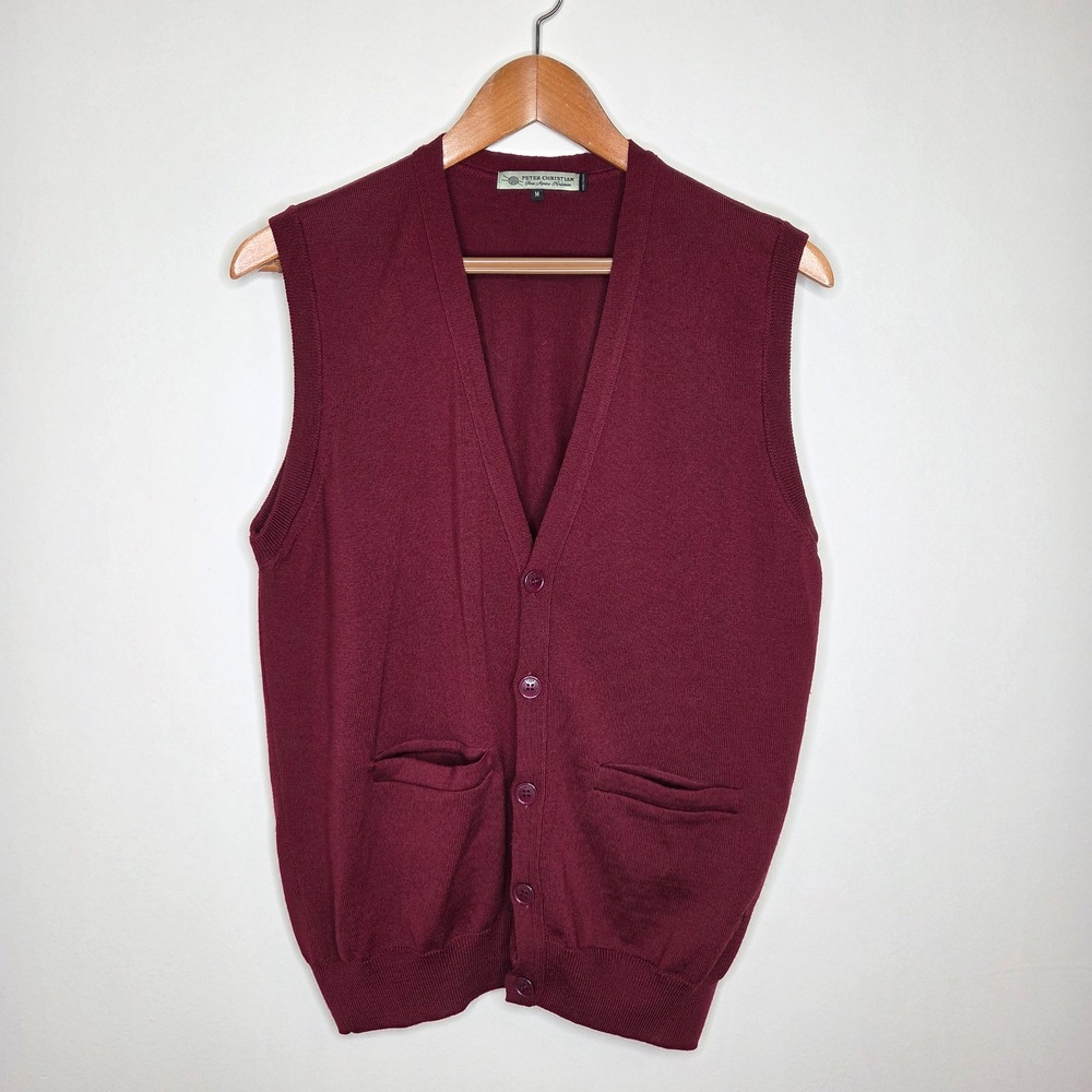 Peter Christian Fine Merino Knitwear Vest 100% Wool‎ Burgundy Red Mens Size M
